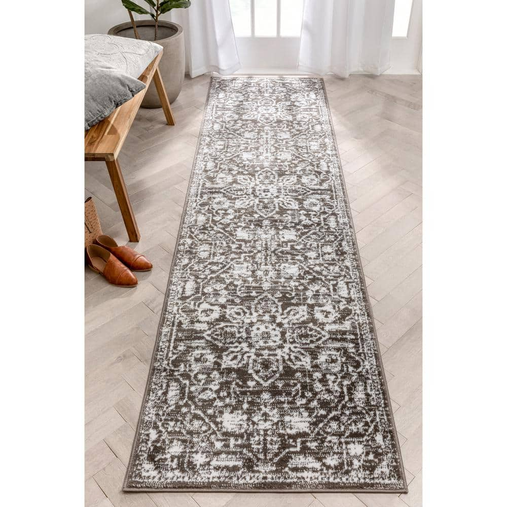 Vintage Bohemian Floral Gray Soft Runner Rug 2'7" x 9'10"