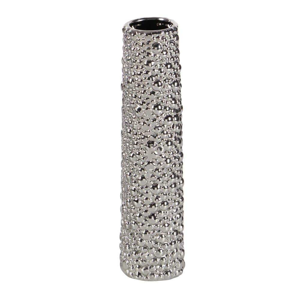 DecMode 12"H, 3"W Silver Ceramic Vase with Varying Patterns, Set of 3