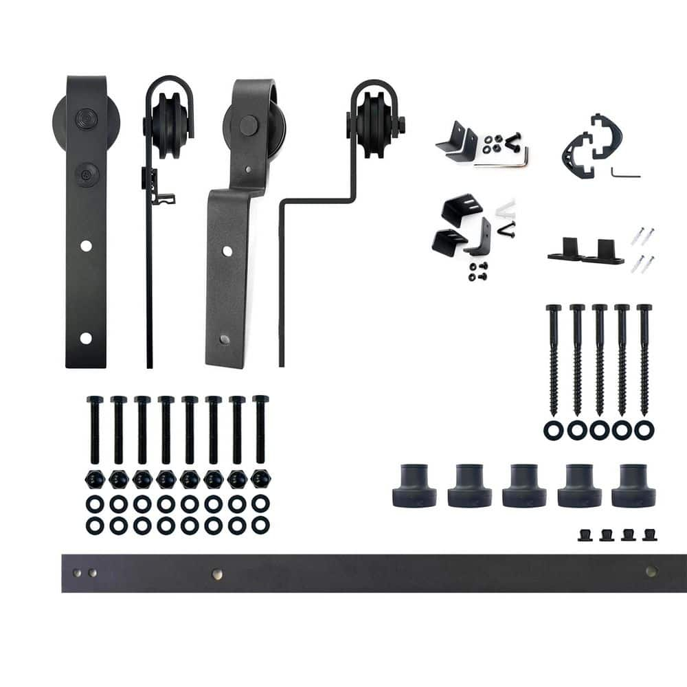 Homacer Black Rustic Single Track Bypass Sliding Barn Door Hardware Kit 6.6ft Black Rustic Carbon Steel Powder Coated Barn Door Hardware Kit