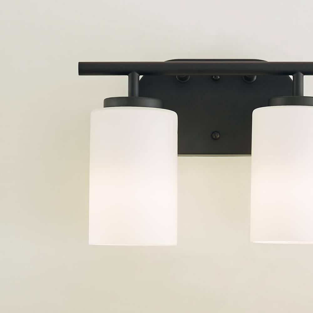Oslo 12.5 in. 2-Light Midnight Black Transitional Contemporary Bathroom Vanity Light with Cased Opal Etched Glass Shades