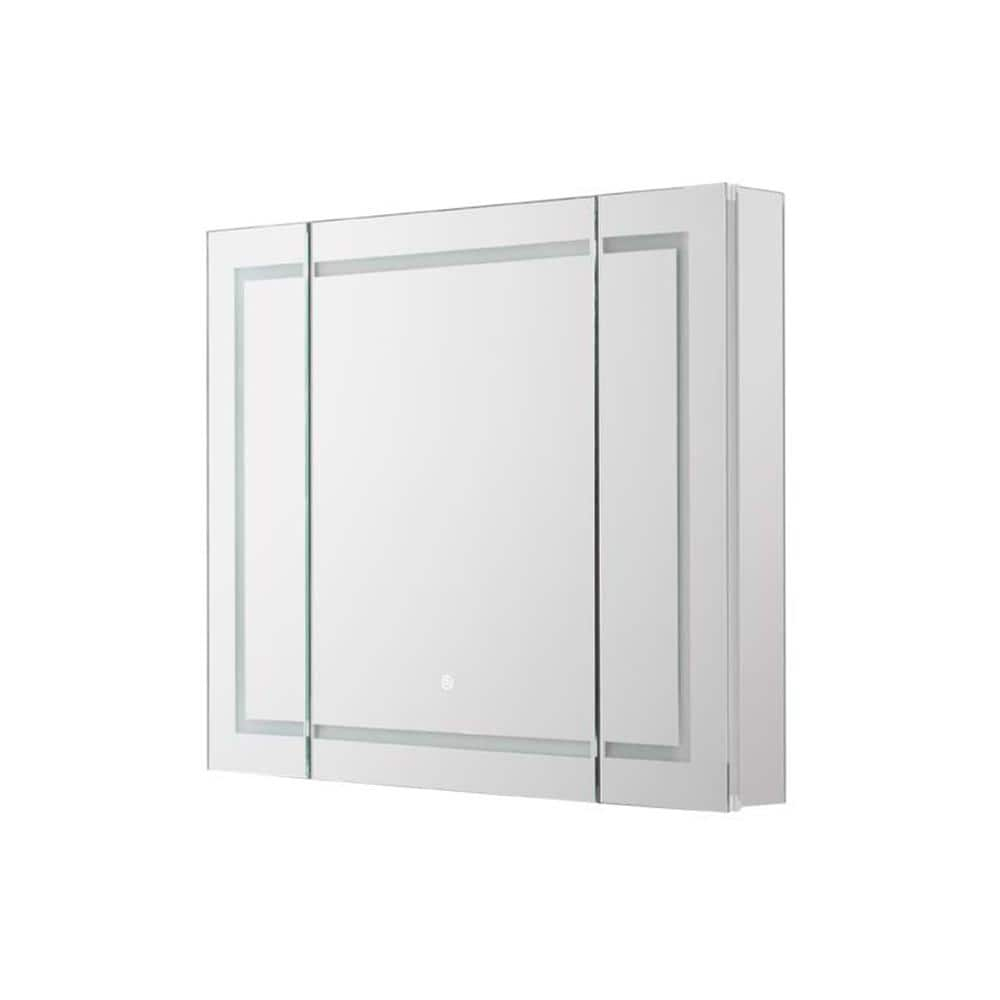 Royale Plus 40 in. W x 30 in. H Clear Recessed/Surface Mount Medicine Cabinet with Mirror, Tri-View Doors, LED, Defogger
