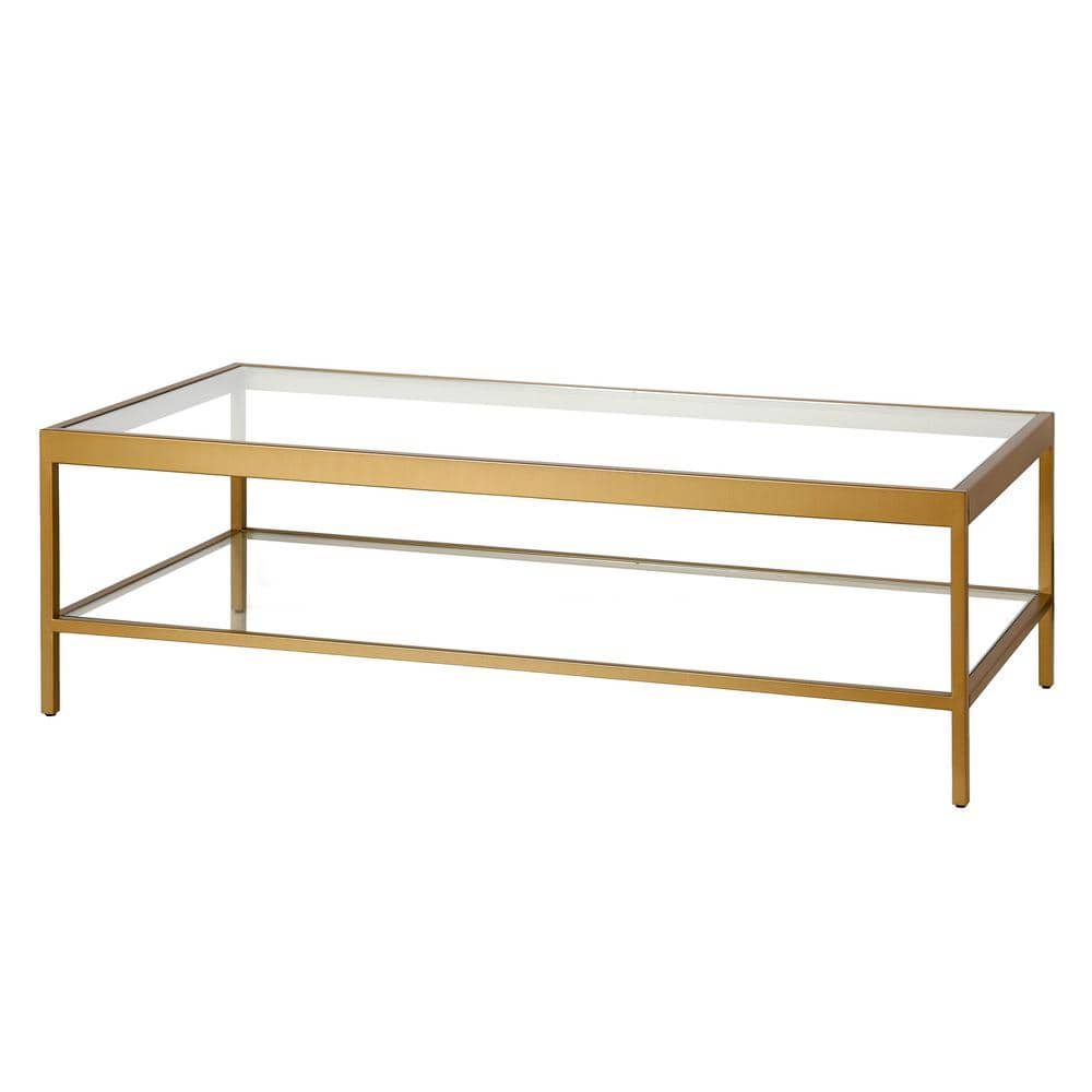 Evelyn&Zoe Alexis 54" Wide Rectangular Coffee Table, Brass