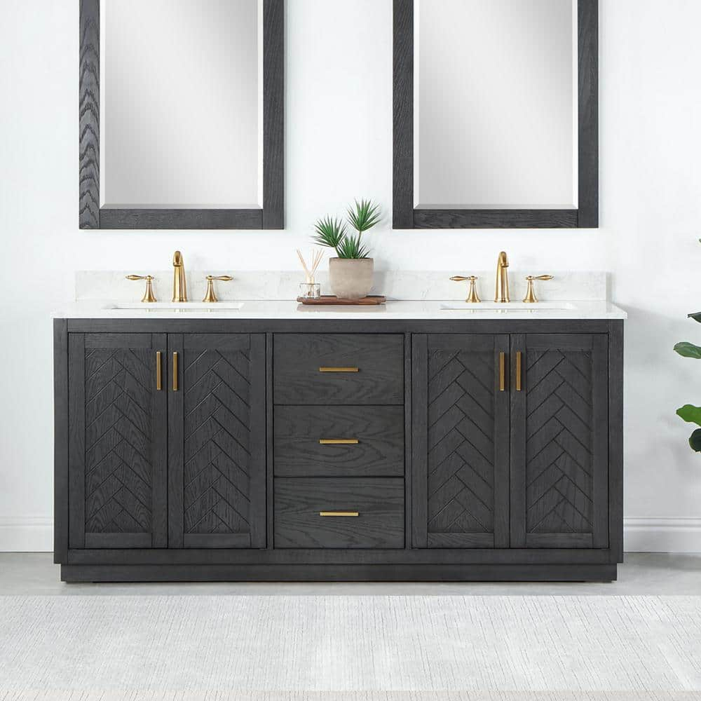 Gazsi 72" Double Bathroom Vanity Set in Brown Oak without Mirror