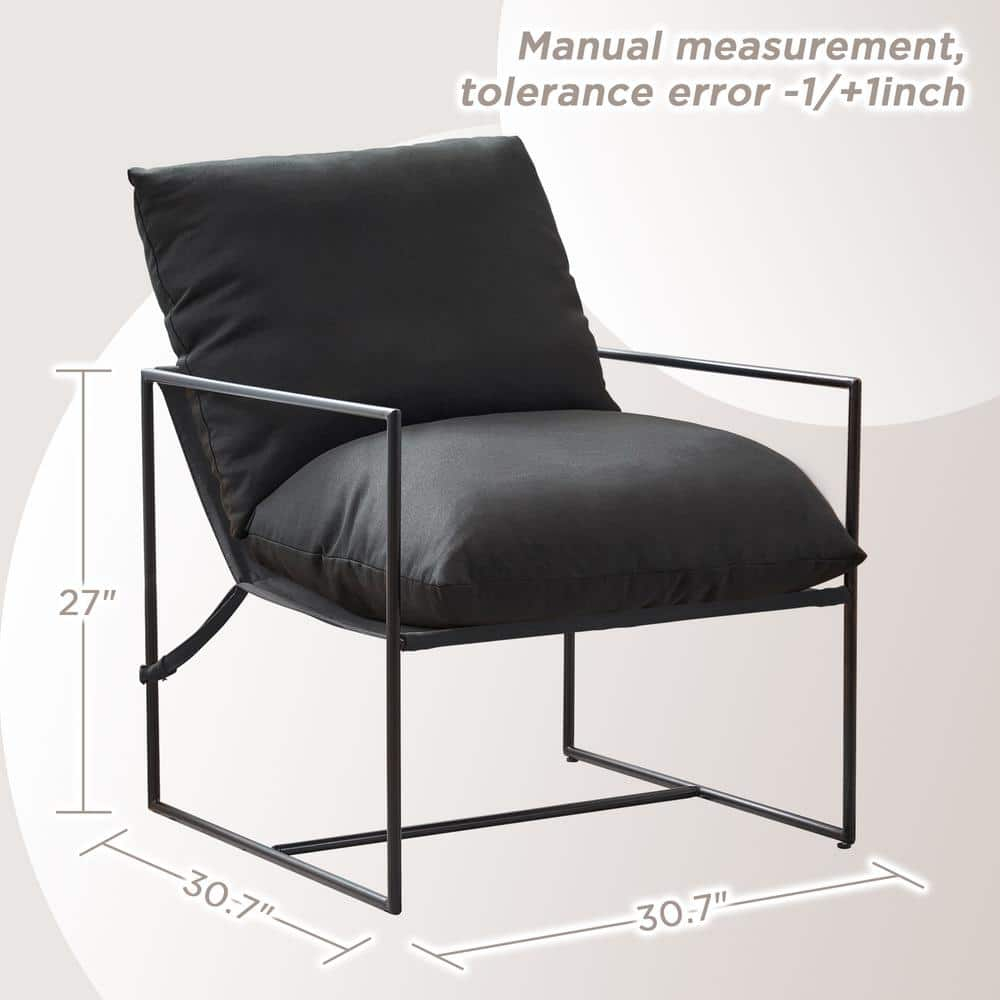 Mid Century Modern Accent Chair, Metal Framed Armchair, Sling Accent Chair with Microfiber Fabric Upholstery for Living Room Bedroom Home Office, Minimalist Style(Black)