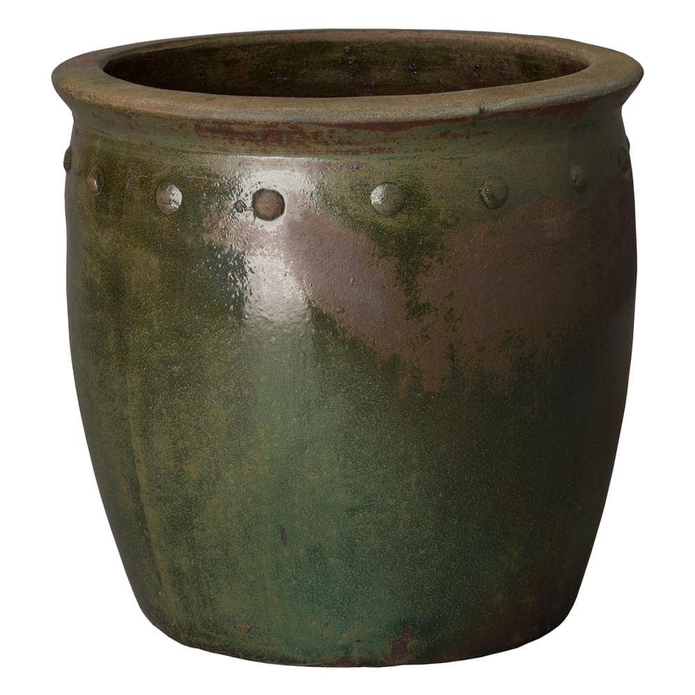 24 in. D x 24 in. H Green Wash Ceramic Round Planter with Drainage Hole
