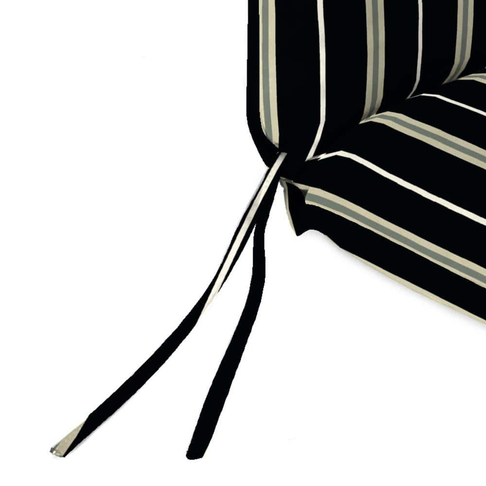Jordan Manufacturing 44" x 22" Platt Ink Black Stripe Rectangular Outdoor Chair Cushion with Ties and Hanger Loop
