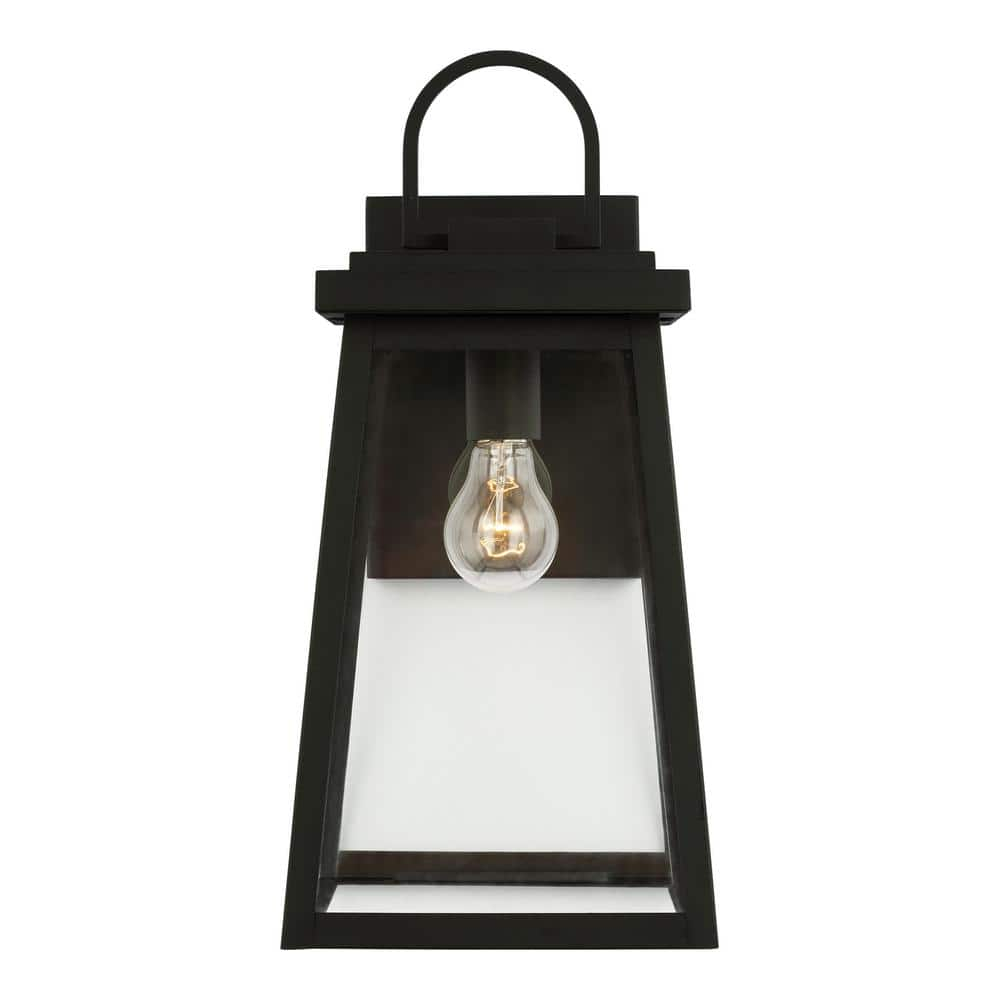 Founders Large 1-Light Black Transitional Exterior Outdoor Wall Sconce with Clear and White Glass Panels Included