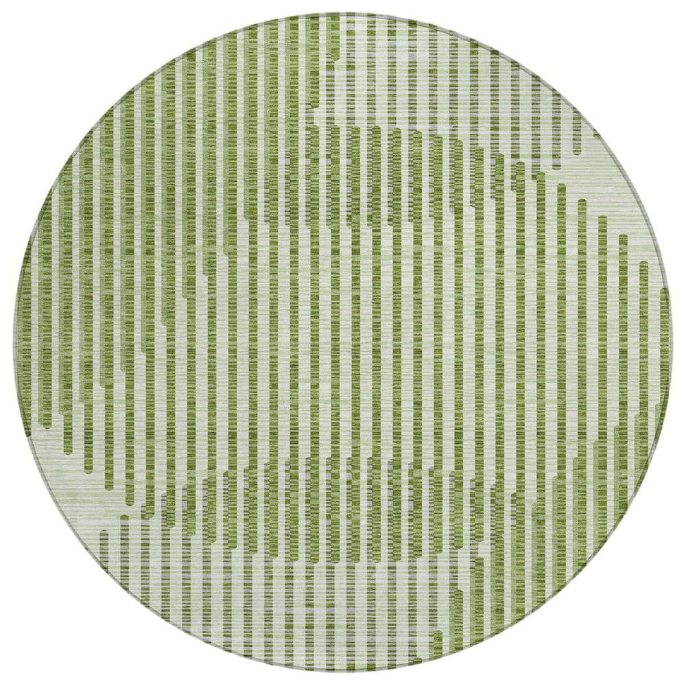 Addison Rugs Chantille Indoor/Outdoor Transitional Geometric, Abstract Green Washable Round Rug, 8' x 8'