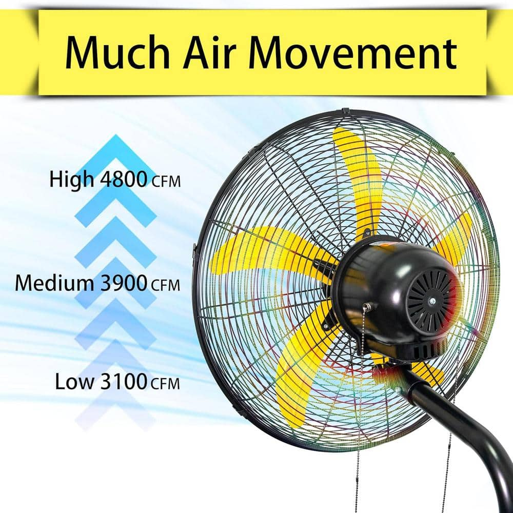 20 in. Oscillating Wall Fan, 4800 CFM High Velocity Industrial Mounted Wall Heavy-Duty Fans in Yellow with 3 Speeds