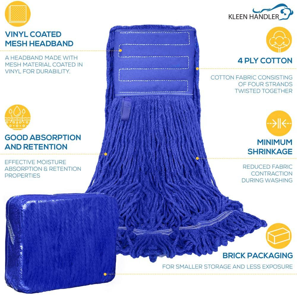 Dark Blue Heavy-Duty Blended String Mop Heads, 13-inch (4-Pack)