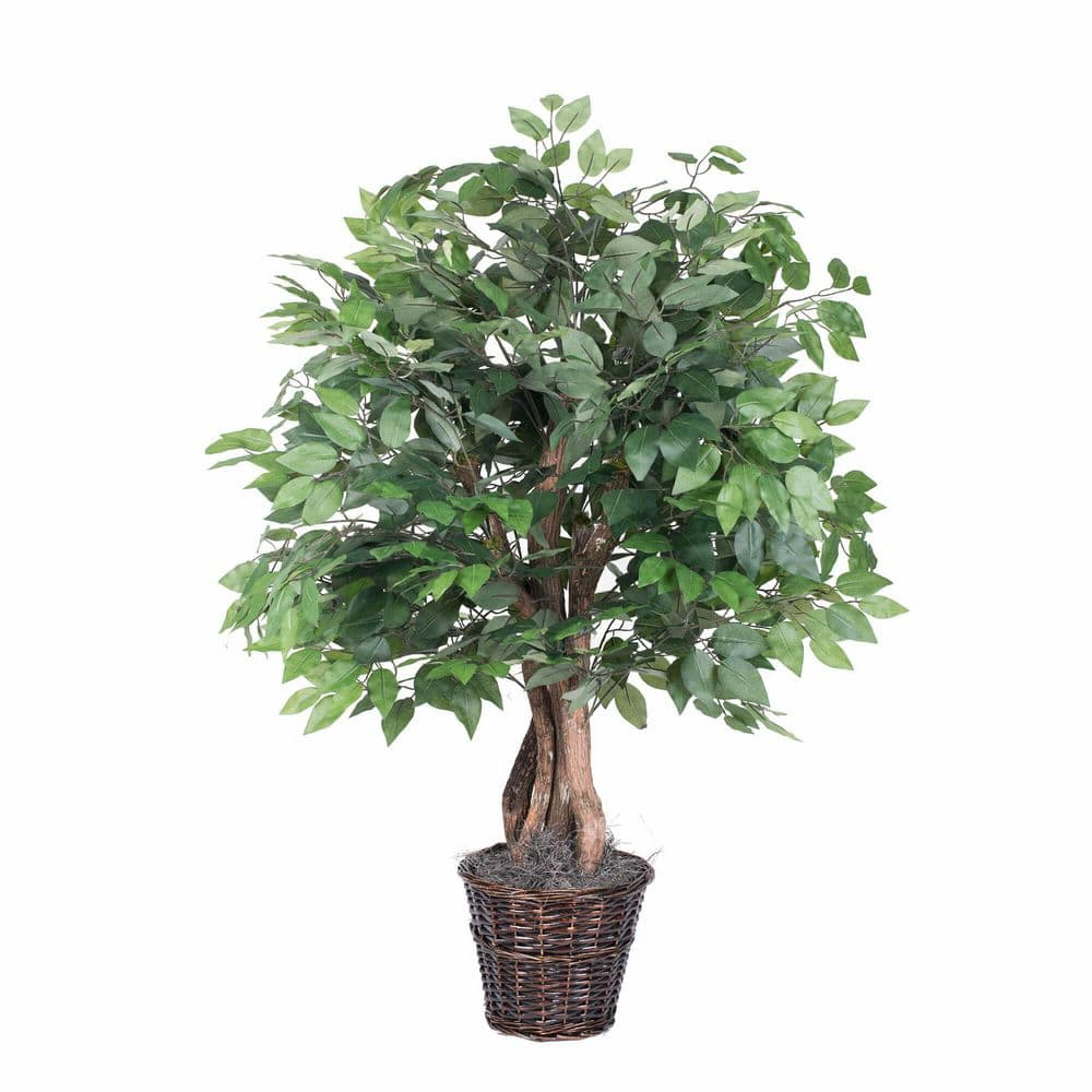 Elegant 4ft Silk Ficus Floor Plant in Wood Planter