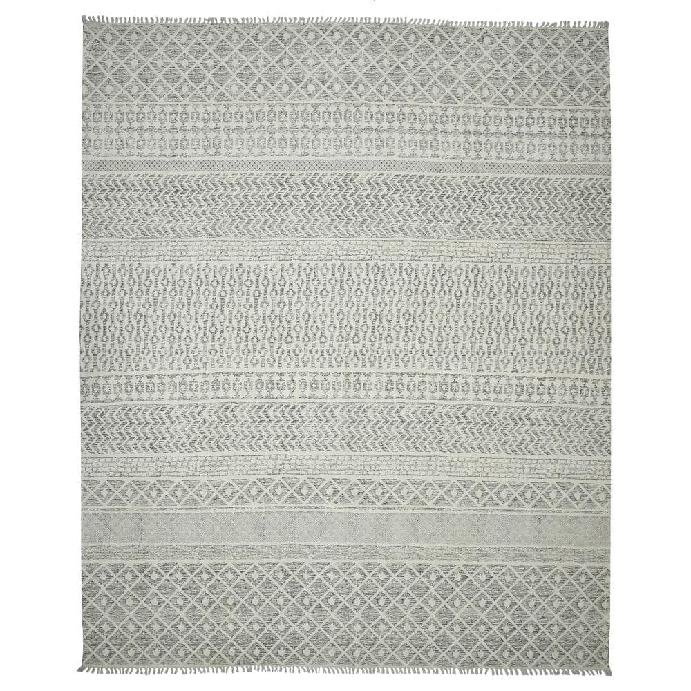 Gray Geometric Handmade Cotton Rectangular Rug 2' x 3'