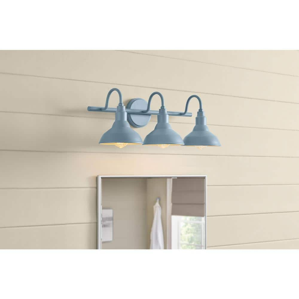 Ceybo Blue 3 Light Bathroom Vanity Light Wall Fixture with Farmhouse Metal Shades, Dimmable Modern Country Home Lighting