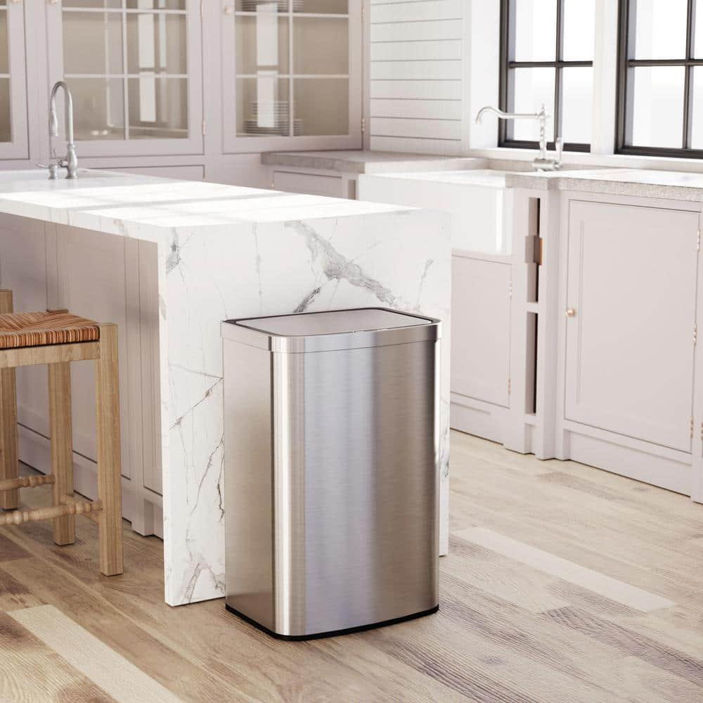 Innovaze 13 Gallon Stainless Steel Rectangular Motion Sensor Trash Can for Kitchen