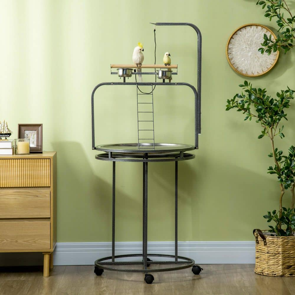PawHut Parrot Stand Large Bird Perch Stand with Toy Hook & 3 Ladders