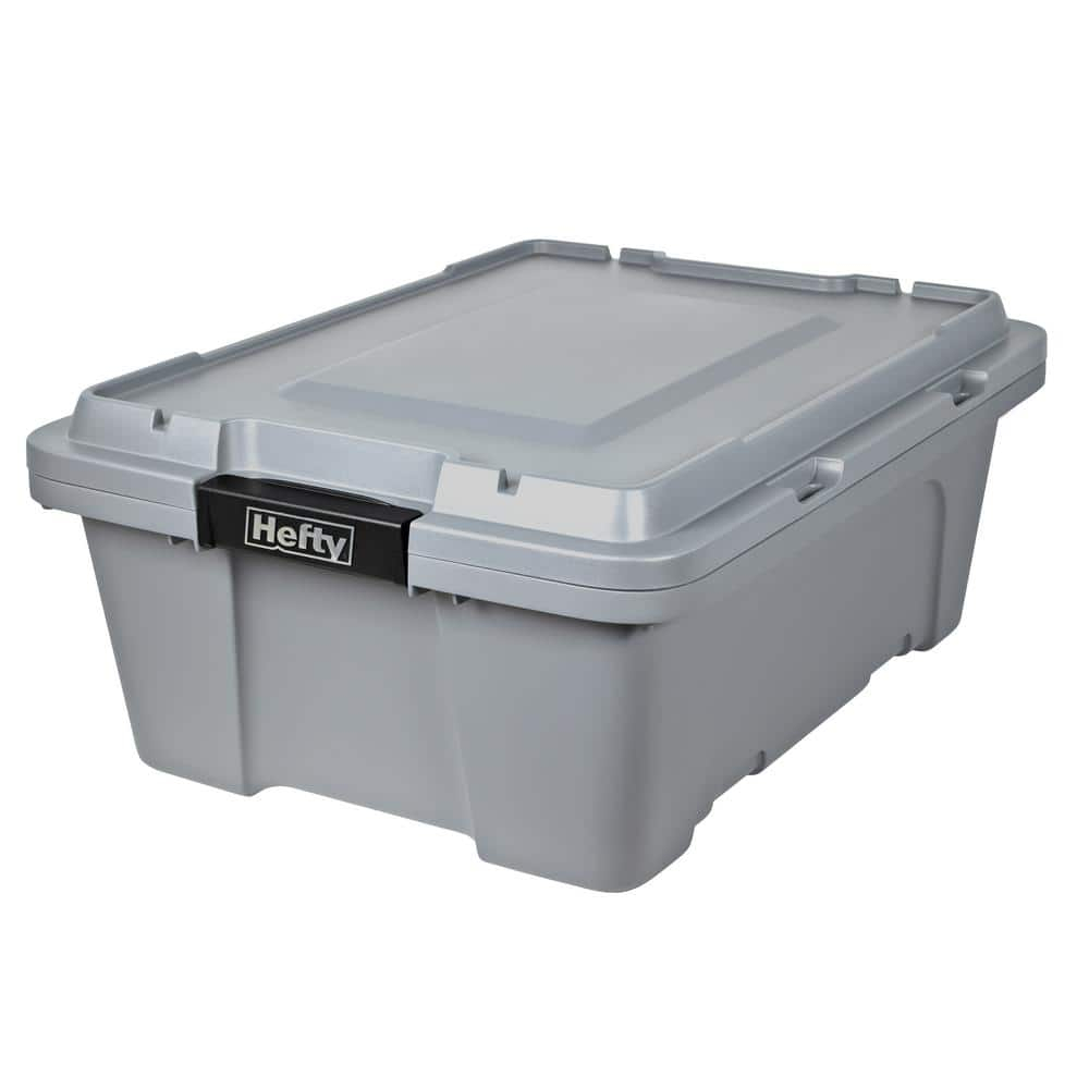 Hefty 12 gal Max Pro Plastic Utility Storage Tote, Gray, 6 Pack