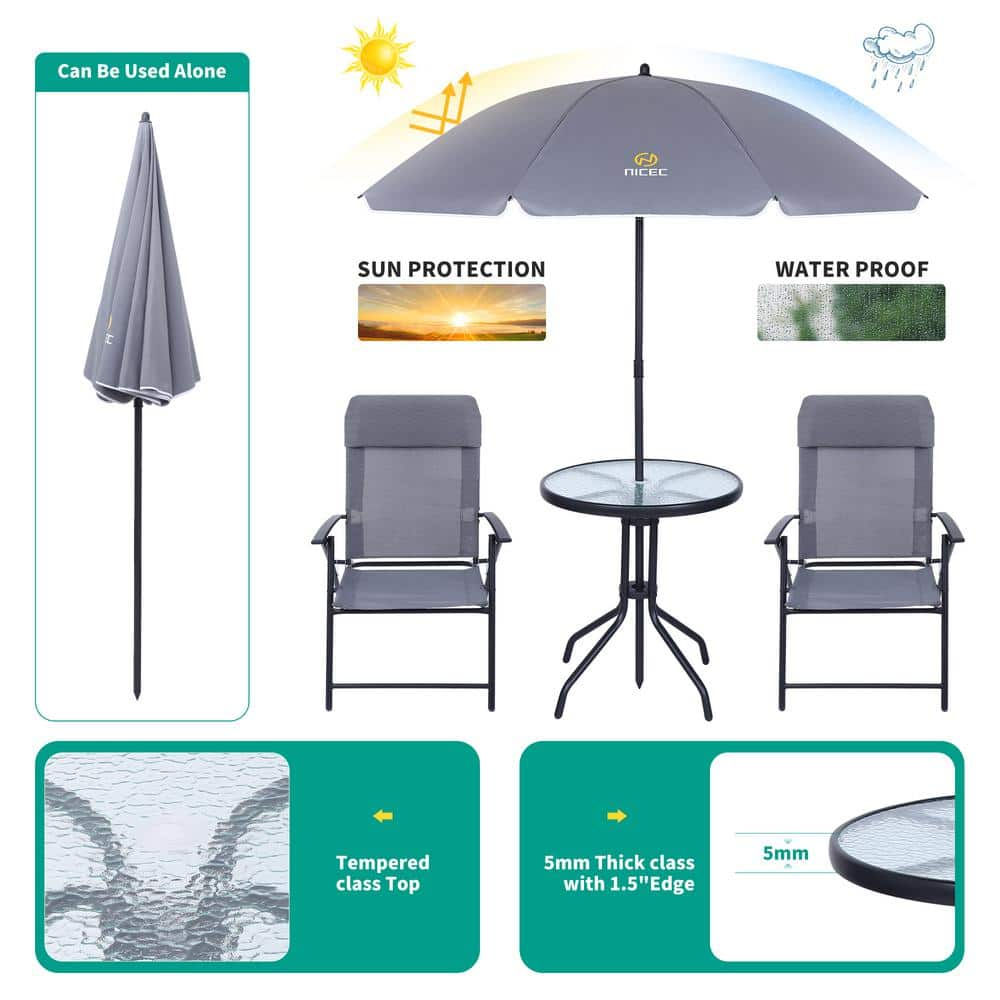 Nice C 3 Piece Glass Mesh Outdoor Patio Dining Set with Umbrella, Grey