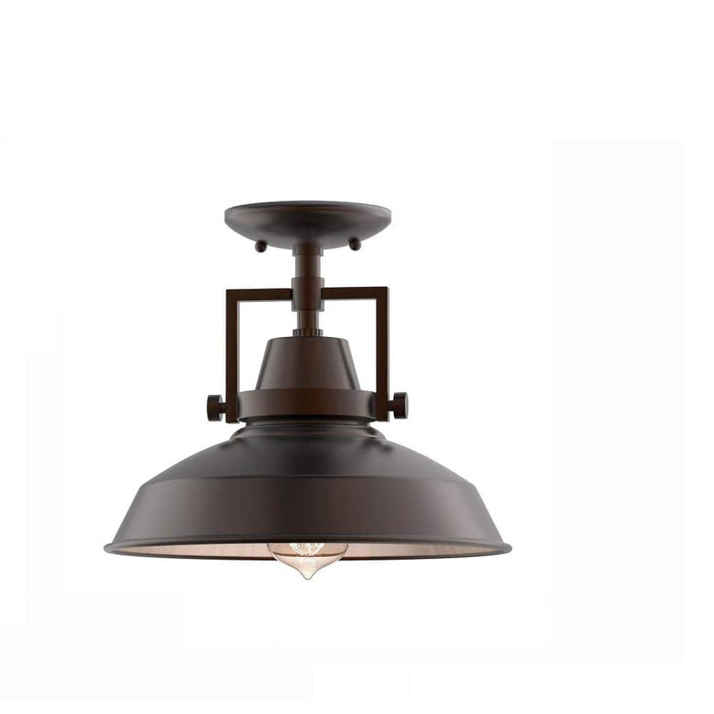 Wilhelm 12 in. 1-Light Bronze Farmhouse Semi-Flush Mount Kitchen Ceiling Light Fixture