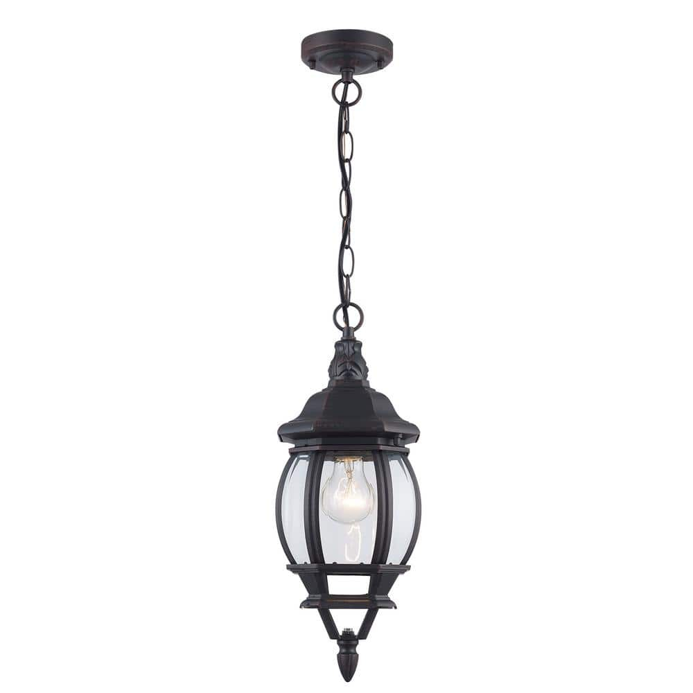Parsons 1-Light Rust Hanging Outdoor Pendant Light Fixture with Clear Glass