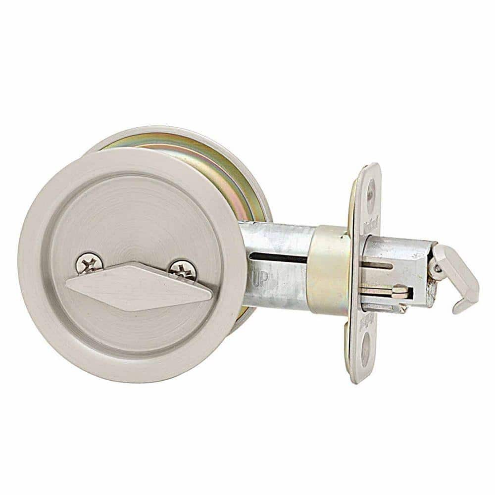 Kwikset Satin Nickel Metal Indoor Round BedBath Pocket Door Hardware