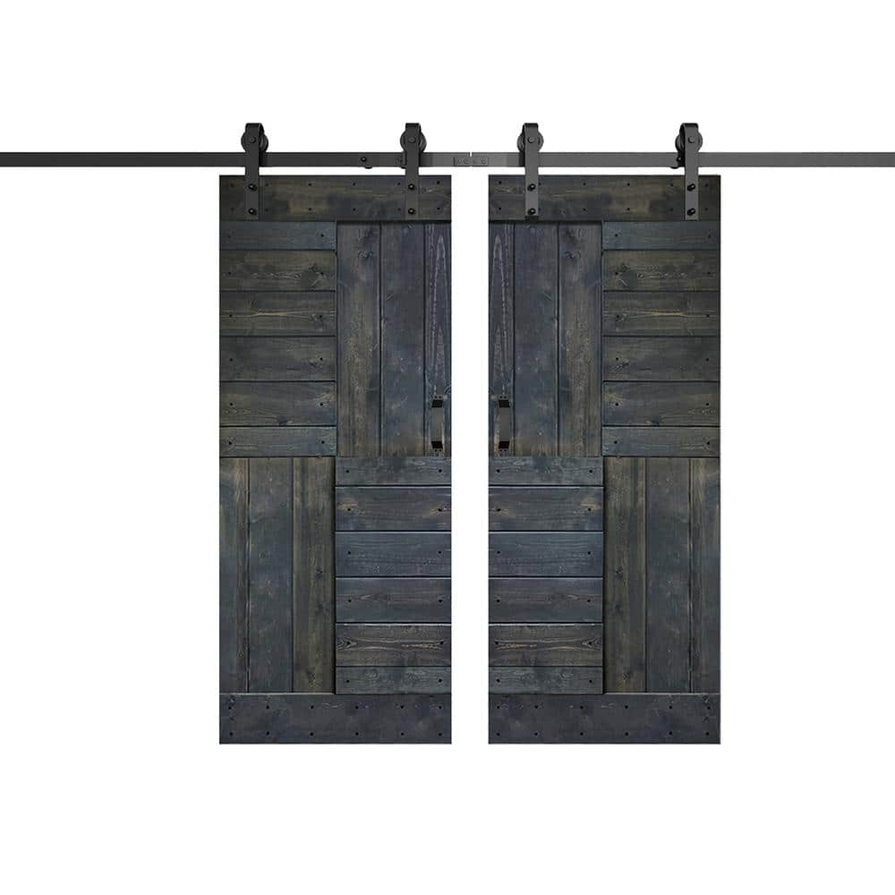 IsLife Patented Product S Series Solid Wood Double Sliding Barn Door With Hardware Kit(Set of 2)-Assembly Needed (Set of 2)