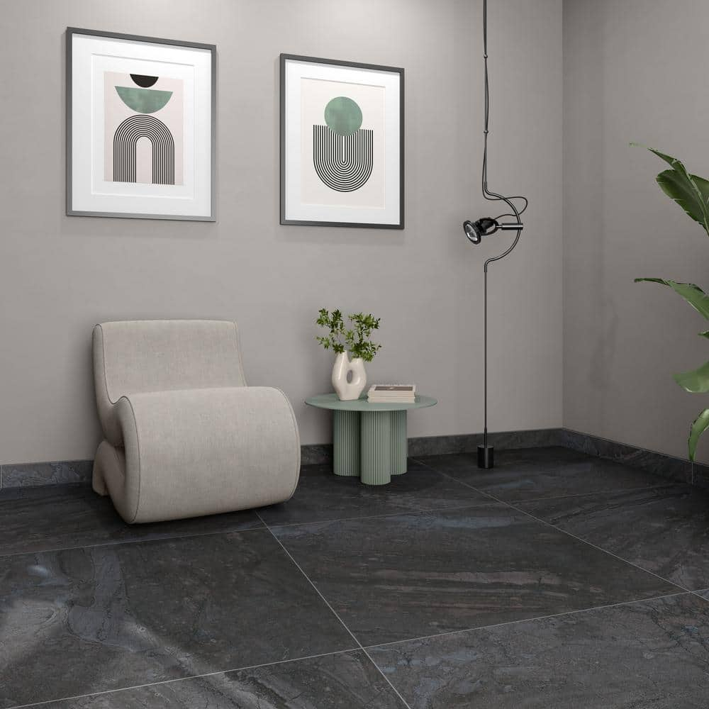 Sereno Charcoal Black 3.54 in. x 23.62 in. Matte Porcelain Bullnose Trim Tile (0.57 sq. ft./each)