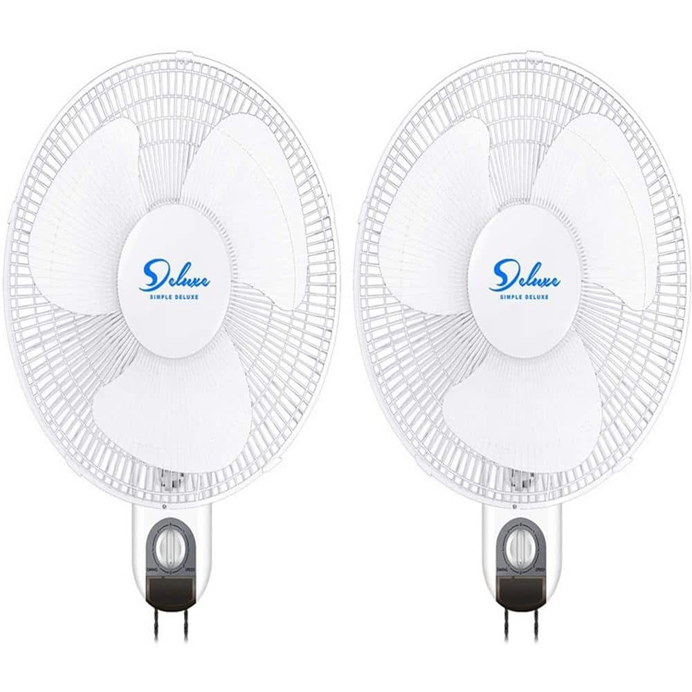 2 Pack 16 in. Indoor White Wall Mount Fan with Adjustable Tilt and Quiet Operation Oscillating