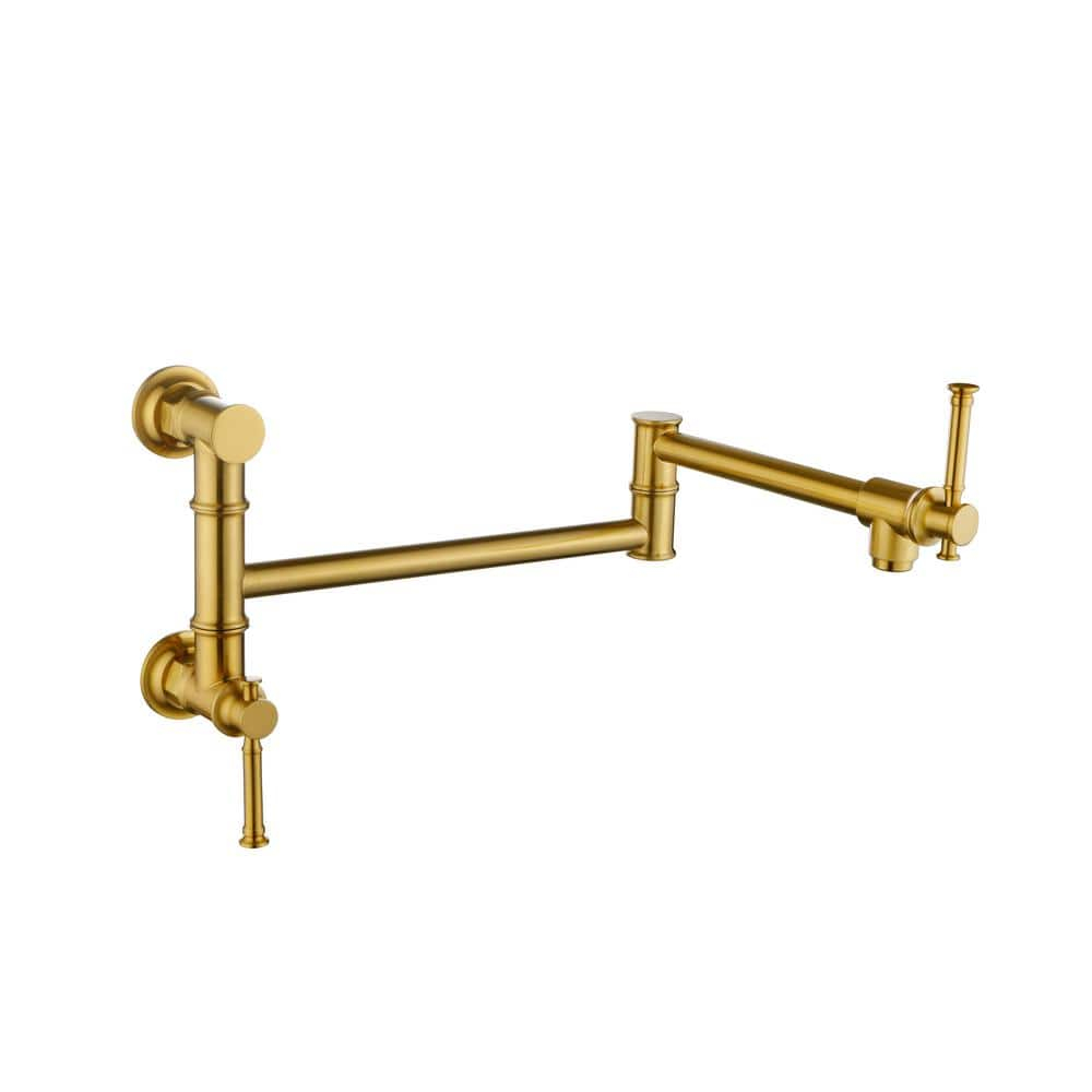Brushed Gold Brass Wall-Mount Pot Filler Faucet with Swing Arm