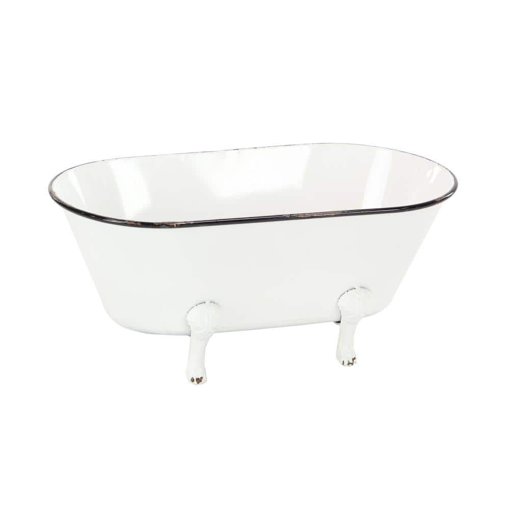 DecMode 20" x 9" Indoor Outdoor Bathtub White Metal Planter