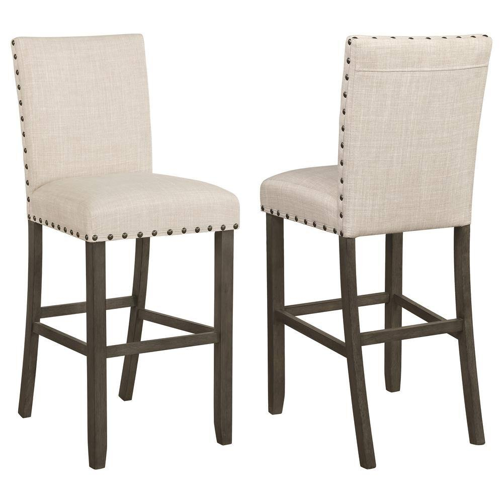 Coaster Solid Back Upholstered Fabric Bar Stools in Beige