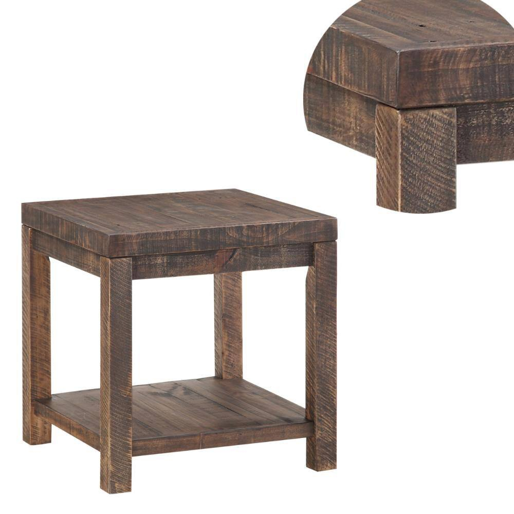Rustic Farmhouse Reclaimed Wood End Table with Shelf in Smoky Taupe
