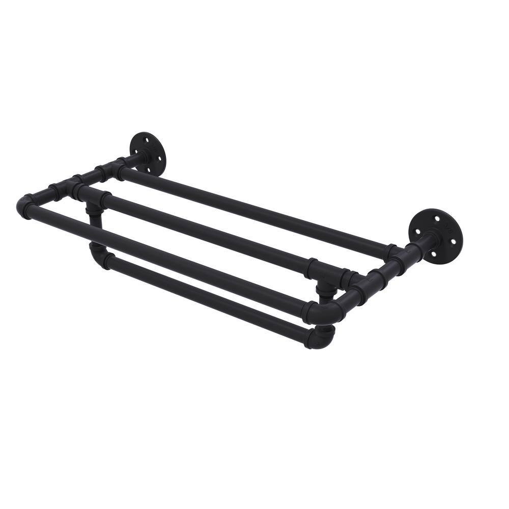 Allied Brass Pipeline 18'' Wall Mounted Towel Shelf with Towel Bar in Matte Black