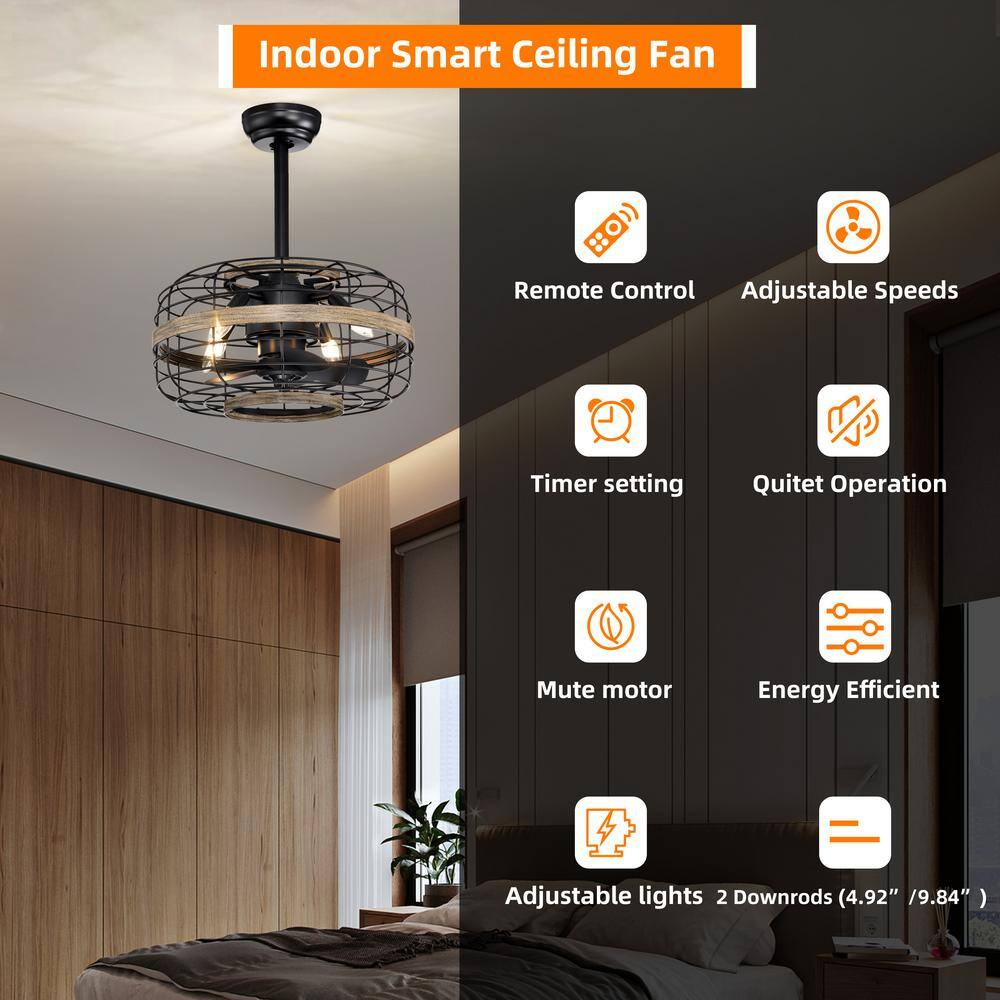 18-Inch Matte Black Contemporary LED Ceiling Fan with Downrod Mount and Remote Control