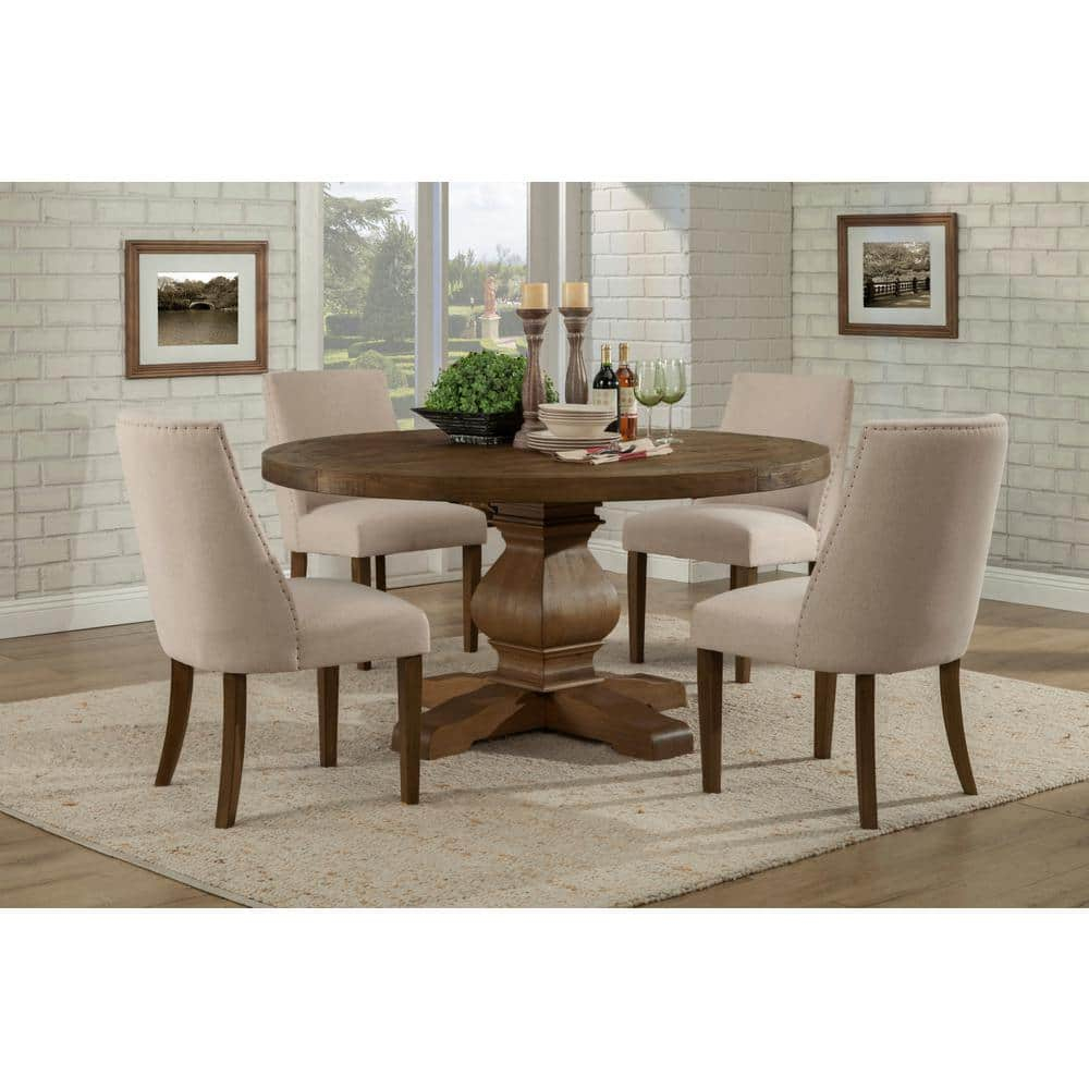 Alpine Furniture Kensington 60" Round Solid Pine Dining Table in Walnut
