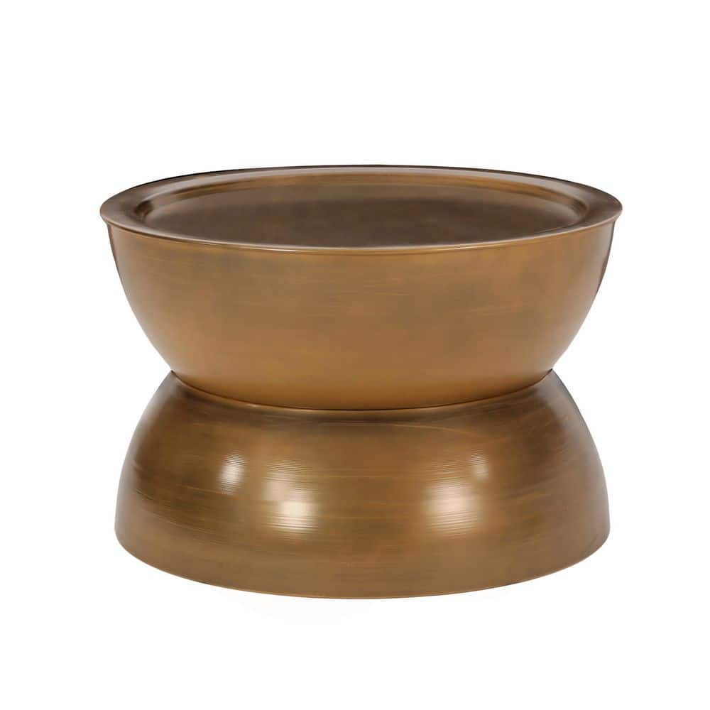 Noble House Manville Metal Hourglass Coffee Table, Brushed Antique Gold