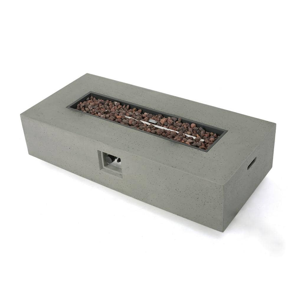 Noble House Aidan 50.000 BTU Rectangular Concrete Stone Fire Pit in Light Gray