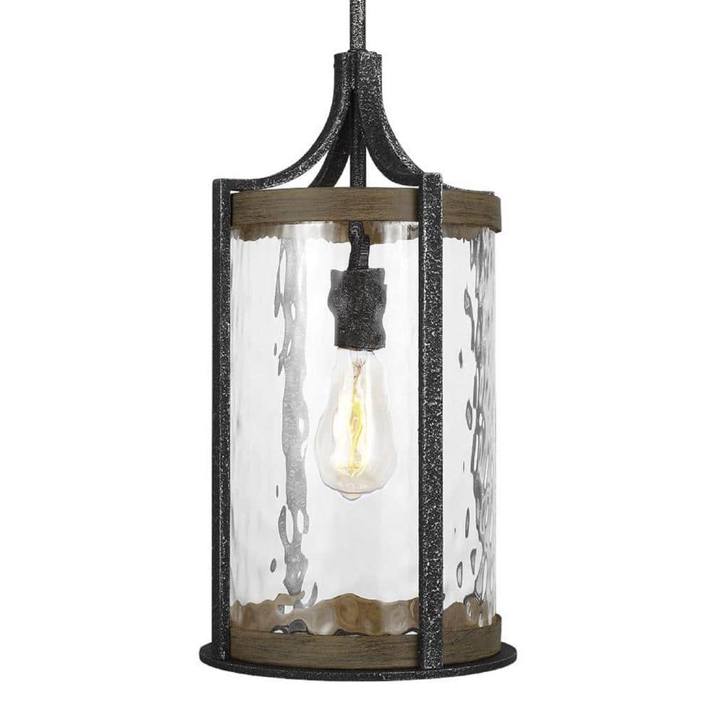 Angelo Distressed Weathered Oak and Slate Grey Metal Pendant Light