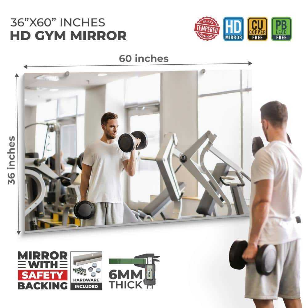 Fab Glass and Mirror HD Tempered Dance Studio Mirror 60x36 | Shatterproof Full-Length Wall-Mounted Mirrors for Home Gym, Workout, and Fitness Spaces