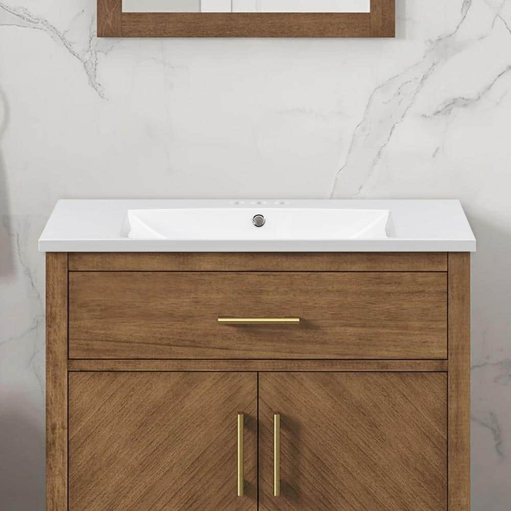 36" Countertop Bathroom Sink, Resin Bathroom Sink With Faucet Holes, Bathroom Vessel Sink, Stain-Resistant Countertop Basin, White
