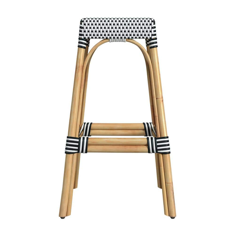 Butler Specialty Company Robias Rectangular Rattan 30" Bar Stool - White & Black