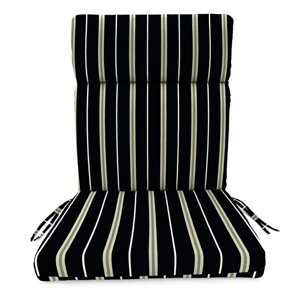Jordan Manufacturing 44" x 22" Platt Ink Black Stripe Rectangular Outdoor Chair Cushion with Ties and Hanger Loop