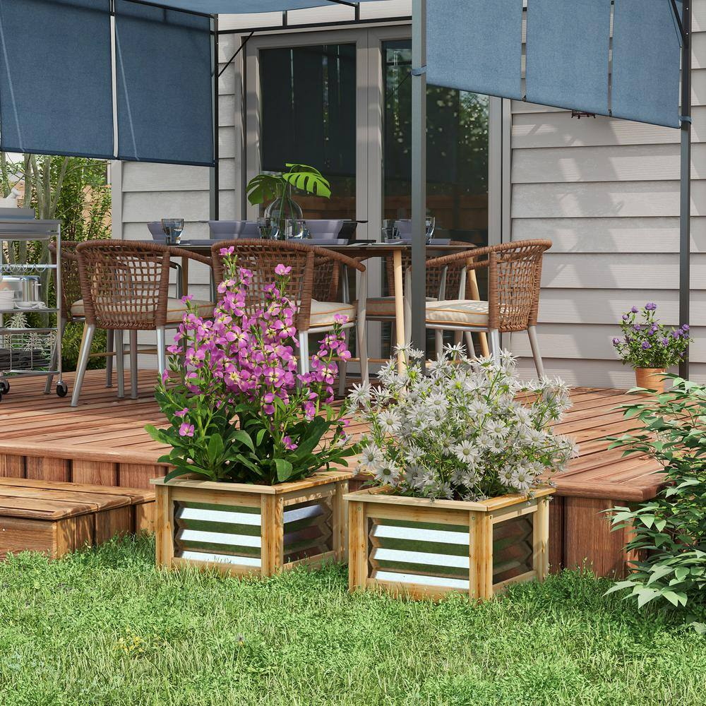 Outdoor Wooden Planter Box with Galvanized Metal Reinforcement
