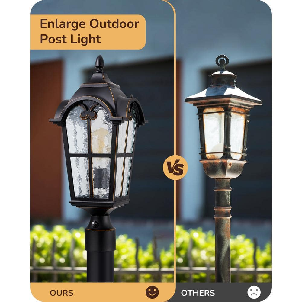 EDISHINE Large Size Dusk to Dawn Outdoor Post Light, 21.9'' H Pole Light Fixture with Pier Mount Base, Waterproof Exterior Lamp Post Lantern Head for Yard, Driveway, Fence, Black