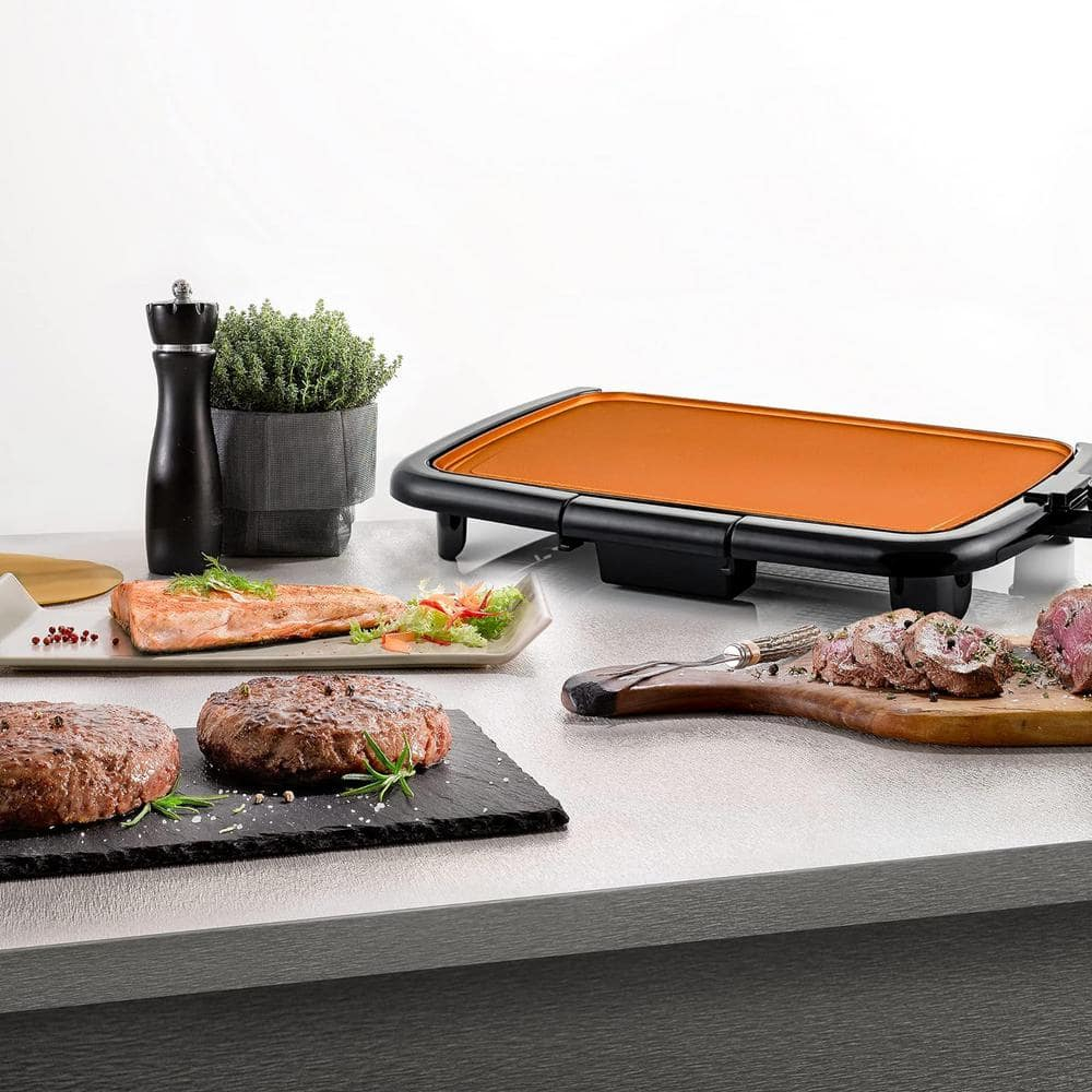 OVENTE Electric Griddle with 16" x 10" Flat Non-Stick Cooking Surface, Copper GD1610CO