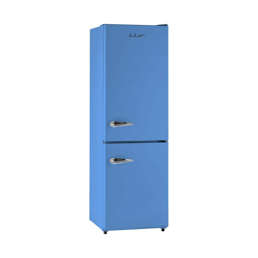 iio 24" 11 Cu Ft Bottom Freezer Retro Refrigerator Fridge for Bedroom, Multiflow 360°, Small Mini Ice Cube Tray, 1 Fruit container, LED Dorm Office Beverage Quiet Compressor, Light Blue (Right Hinge)