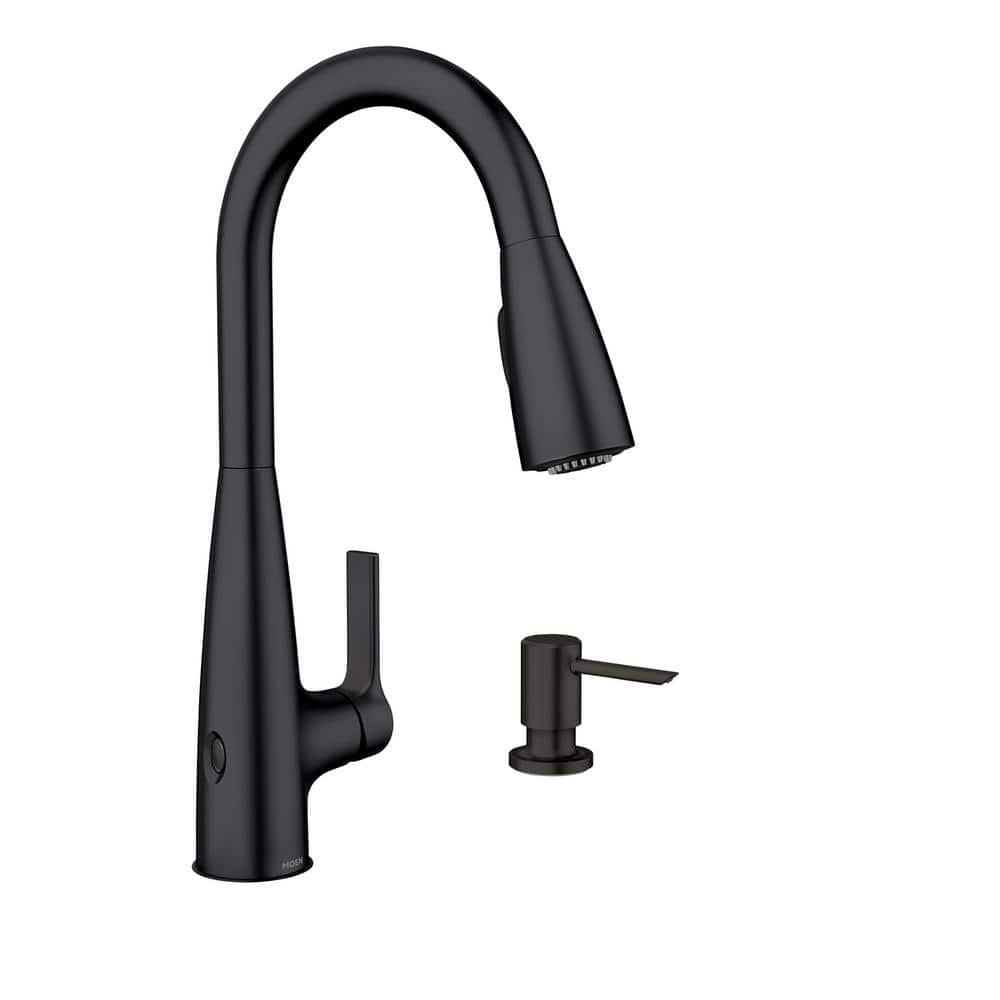 Moen 87627EIBL Haelyn Single-Handle Pull-Down Sprayer Kitchen Faucet with ColorCue Temperature Indicator, Matte Black