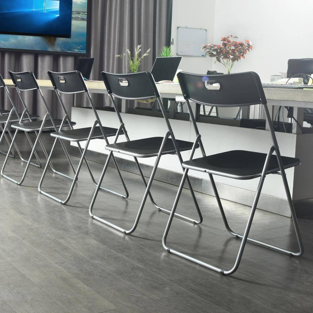 Homylin Steel Frame Folding Chairs Pack of 6, Saving-Space Plastic Seat and Steel Frame for Home Office Waiting Indoor Room Commercial Party Outdoor Events, Black