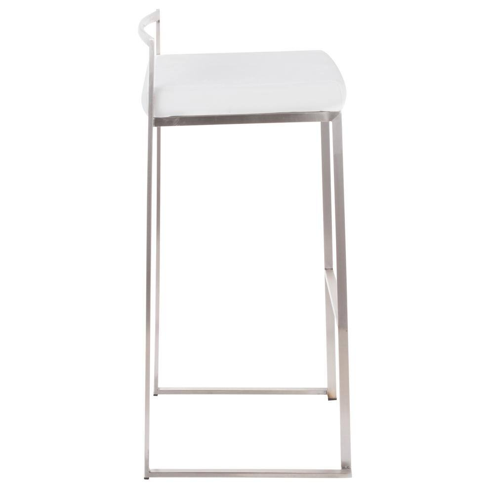 Fuji Contemporary Stackable Barstool in Stainless Steel with White Velvet Cushion by LumiSource - Set of 2