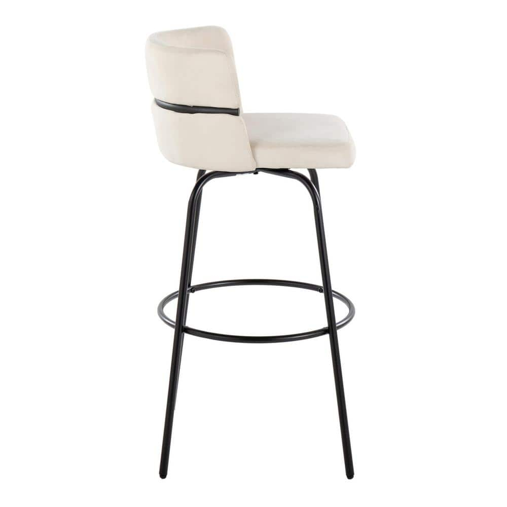 LumiSource Black Metal, Cream Fabric Cinch Claire 30" Fixed-Height Barstool - Set of 2