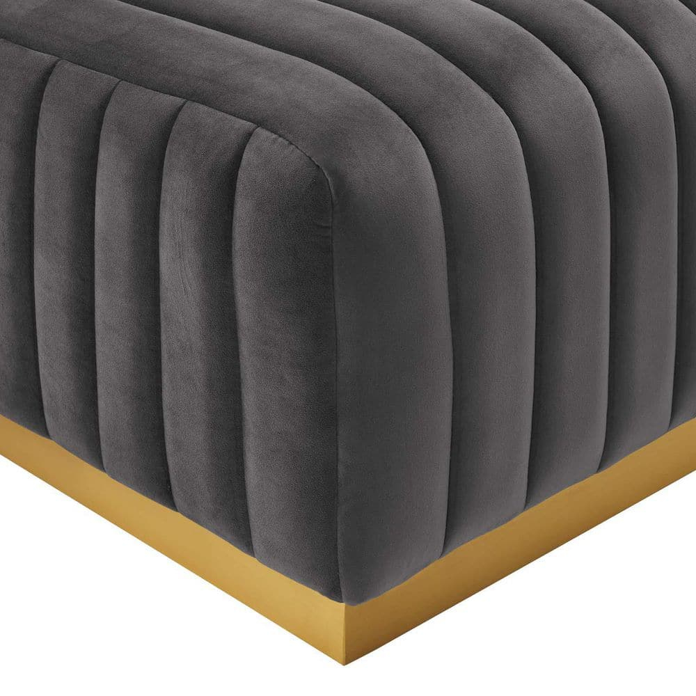 Modway Conjure Channel Tufted Performance Velvet Ottoman in Gold/Gray